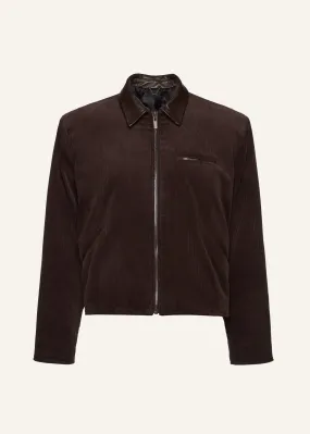 Leather-trim corduroy bomber jacket in brown