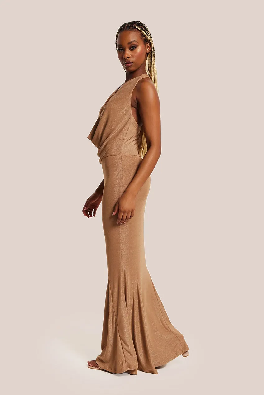 Liquorish Gold Full Maxi Lurex Jersey Dress