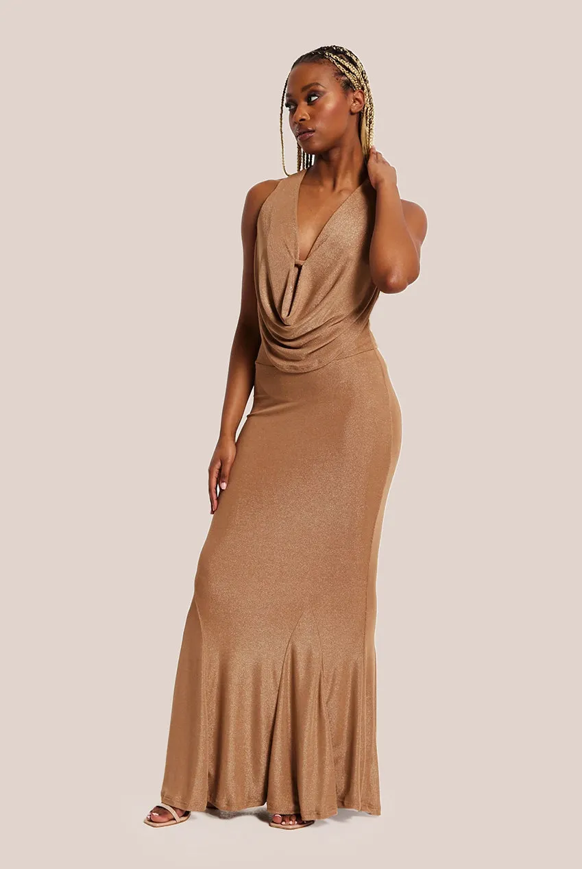 Liquorish Gold Full Maxi Lurex Jersey Dress