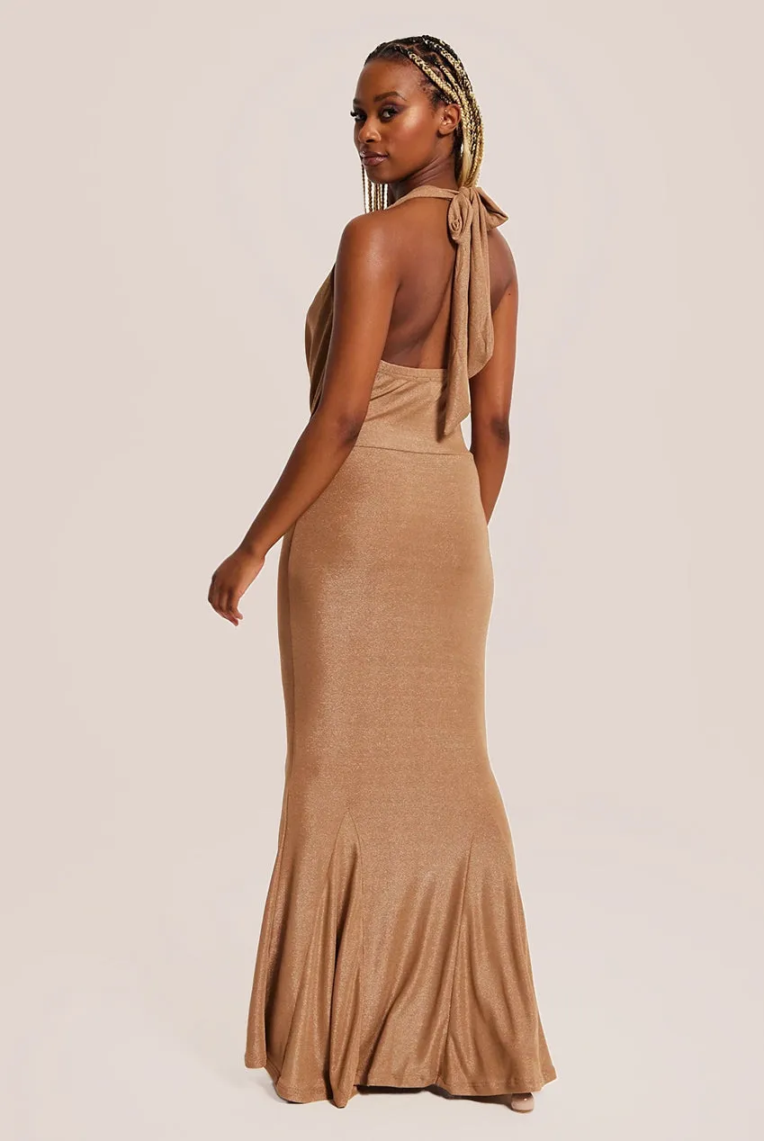 Liquorish Gold Full Maxi Lurex Jersey Dress