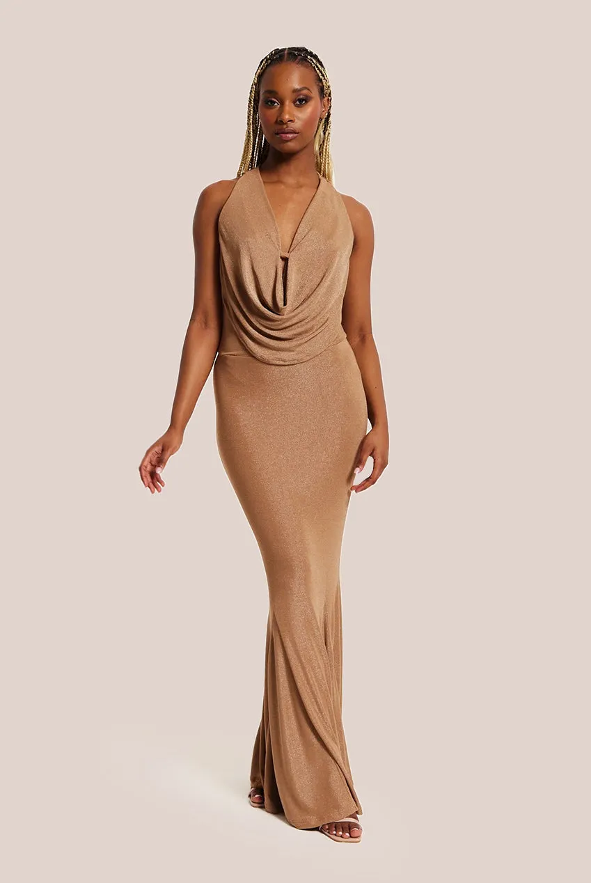 Liquorish Gold Full Maxi Lurex Jersey Dress