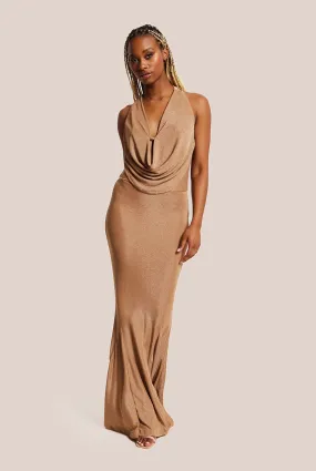 Liquorish Gold Full Maxi Lurex Jersey Dress