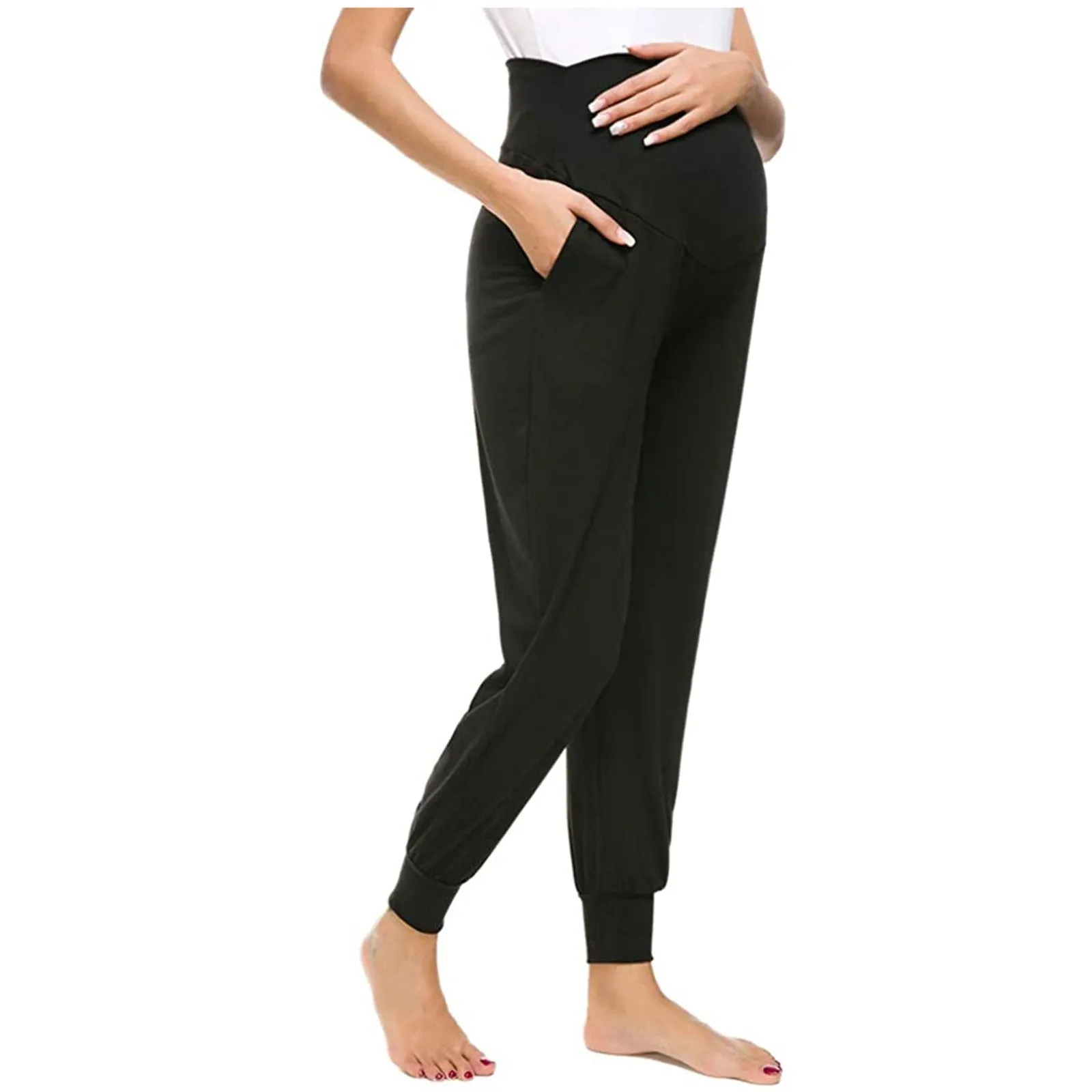 Loose Leggings Women Maternity Clothes Women&#39;s Solid Color Casual Pants Stretchy Comfortable Elastic