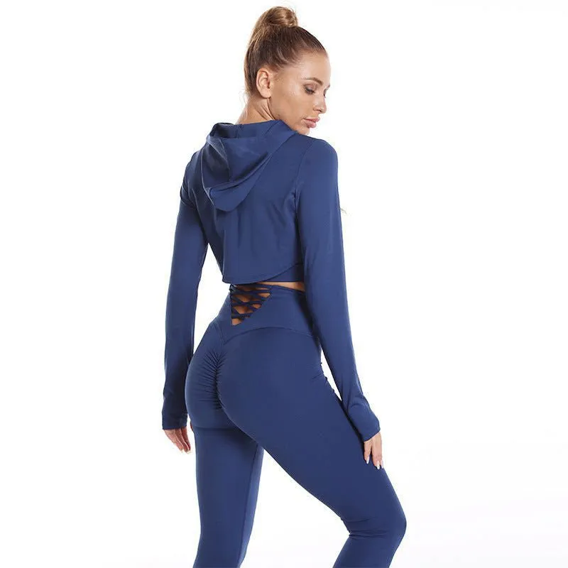 LovelyRLovely 3pcs Long Sleeve Hooded Camisole And High Waist Leggings