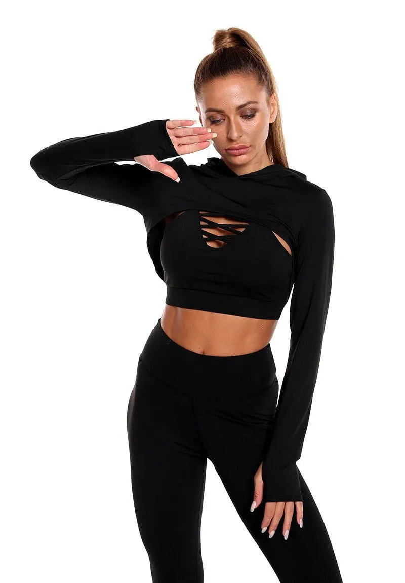 LovelyRLovely 3pcs Long Sleeve Hooded Camisole And High Waist Leggings