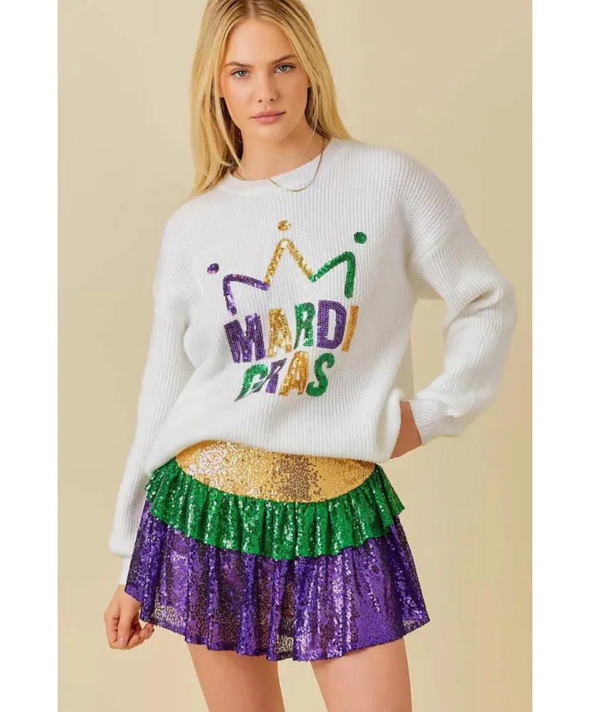 Mardi Gras Sequin Embroidered Sweater