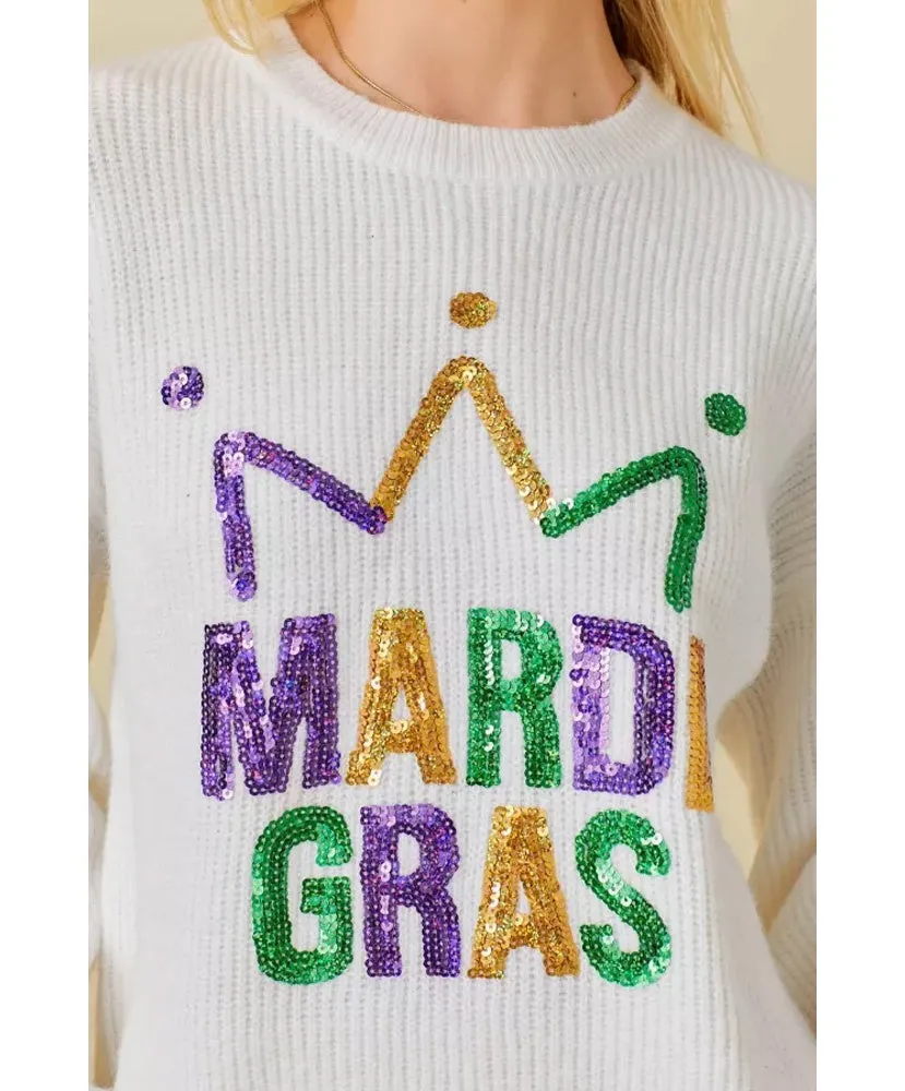 Mardi Gras Sequin Embroidered Sweater