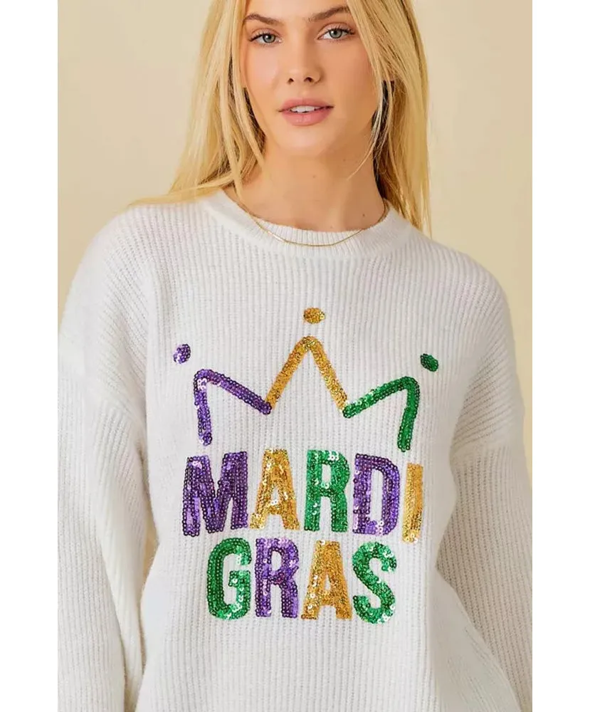 Mardi Gras Sequin Embroidered Sweater