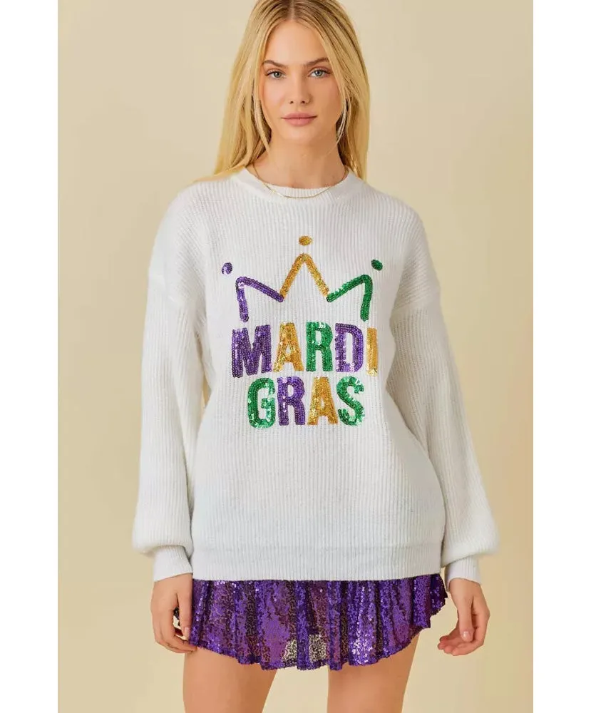 Mardi Gras Sequin Embroidered Sweater