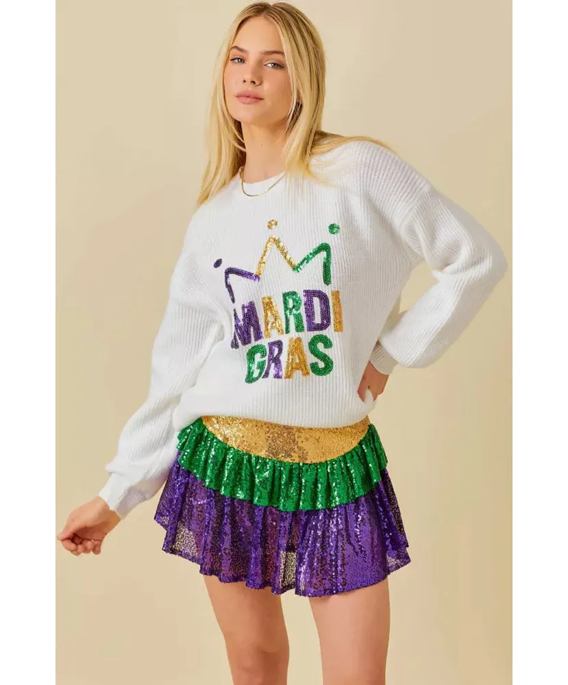 Mardi Gras Sequin Embroidered Sweater