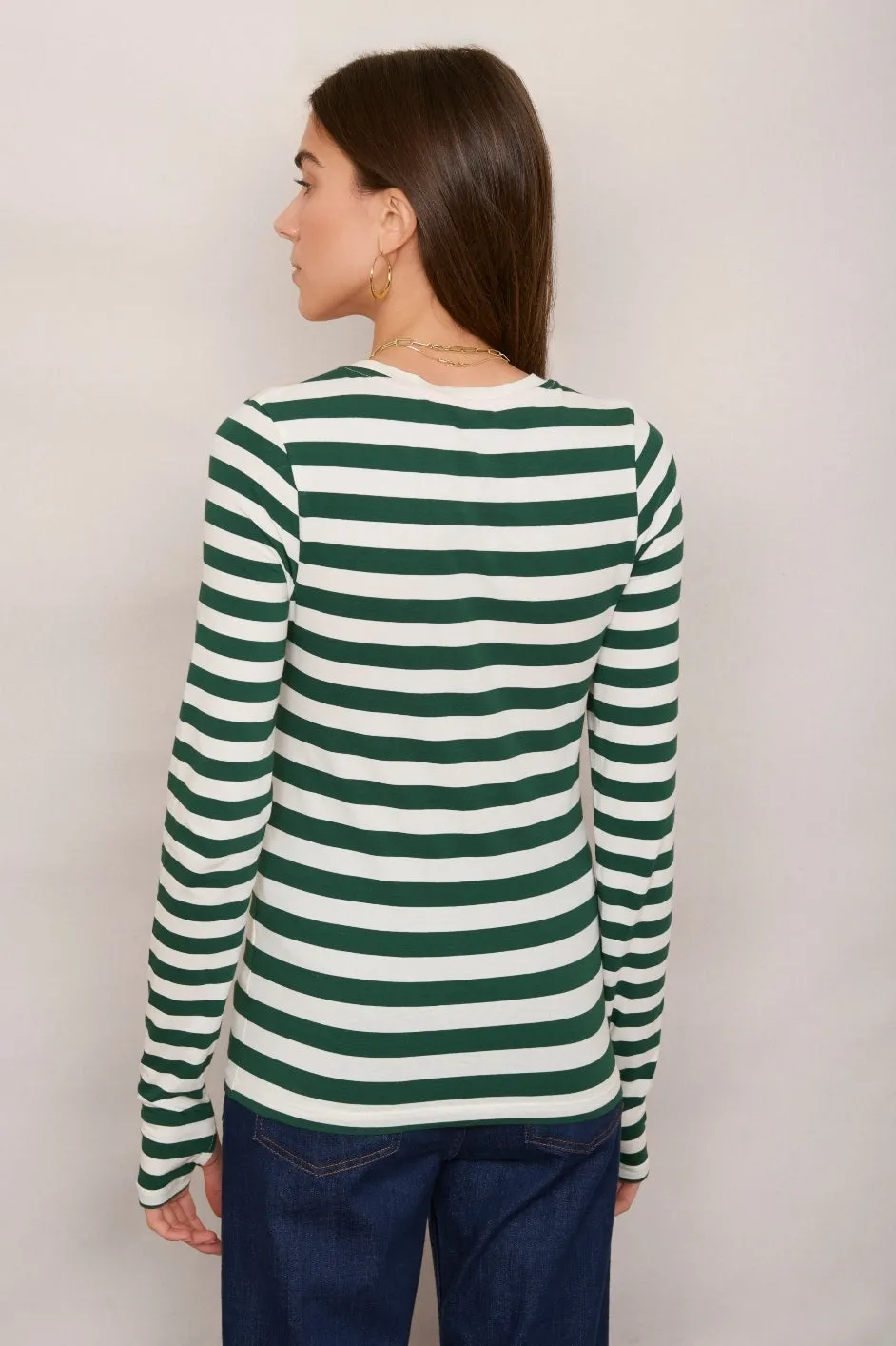 Marnie Long Sleeve Jersey Top - Green/Ivory Stripe