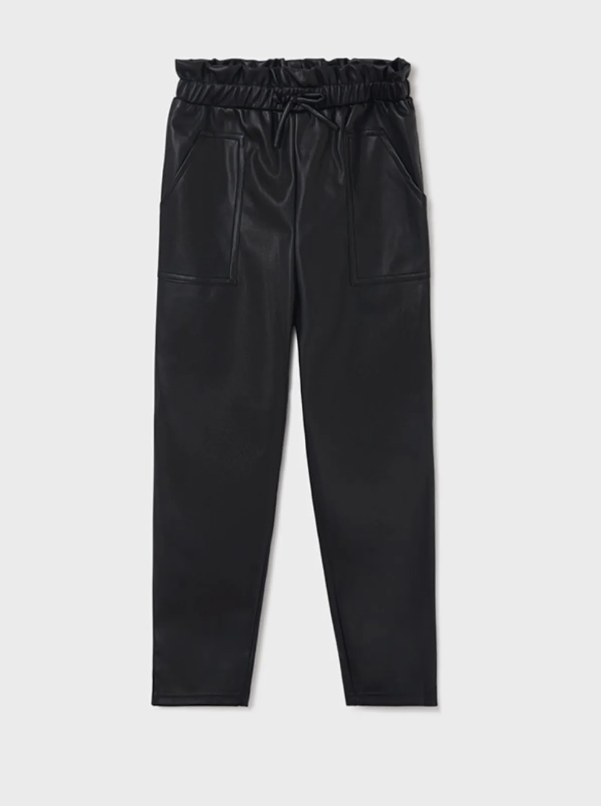 Mayoral Girls Black Leatherette Paper Bag Waist Pants