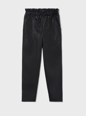 Mayoral Girls Black Leatherette Paper Bag Waist Pants