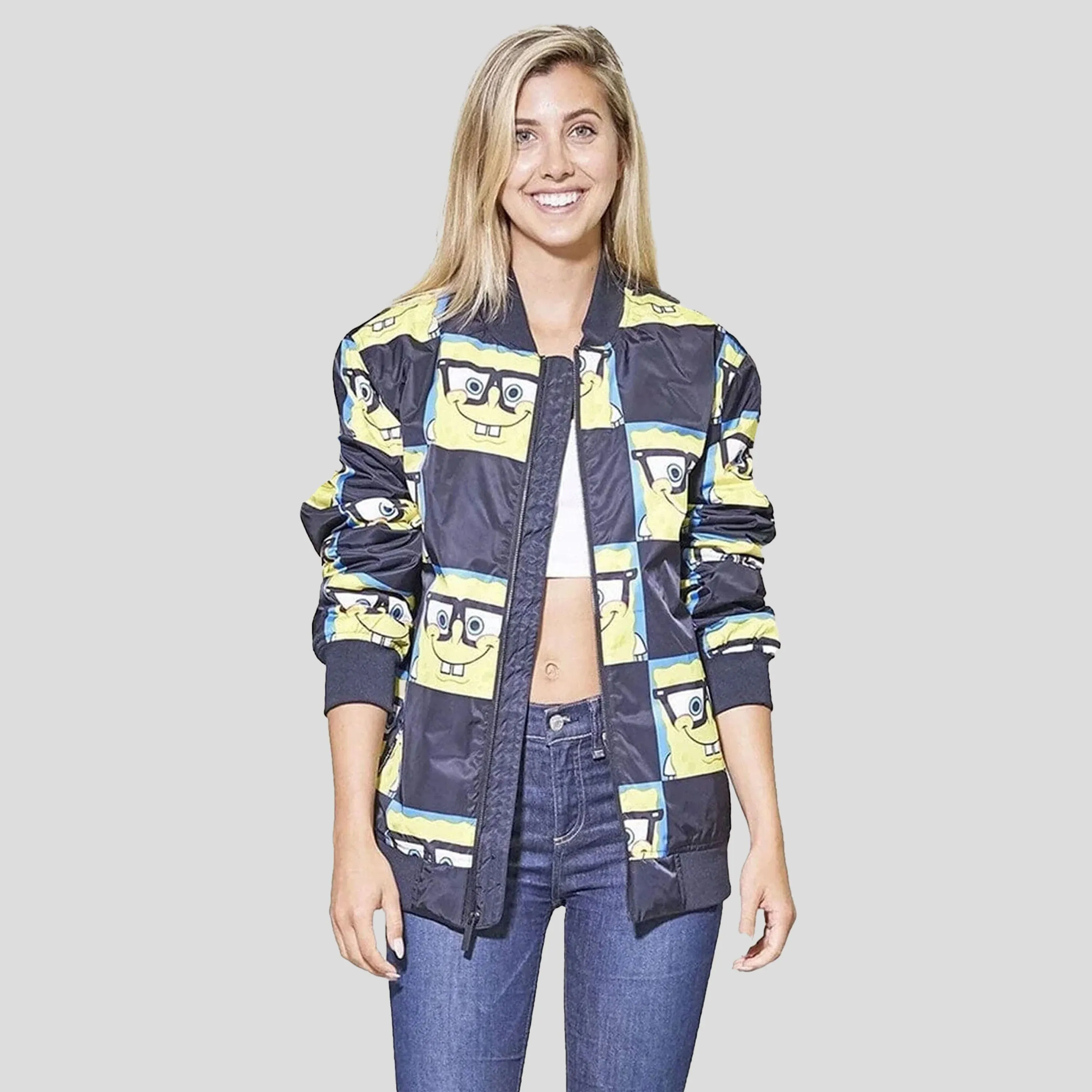 Members Only Women's Nickelodeon SpongeBob Bomber Oversized Jacket