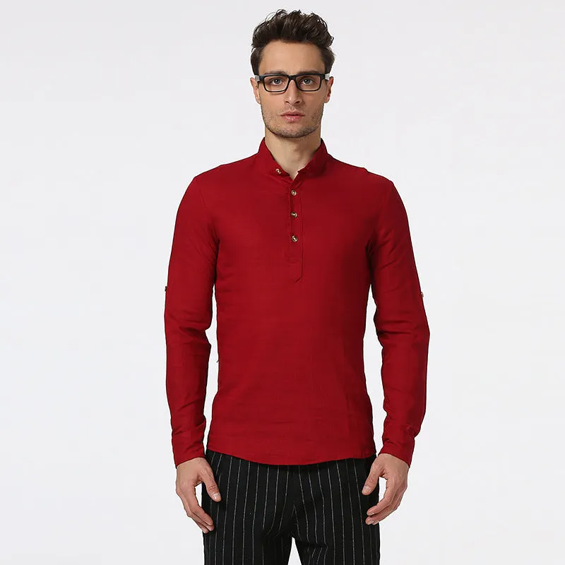 Men Turtleneck Buttons Long Sleeves T-Shirt