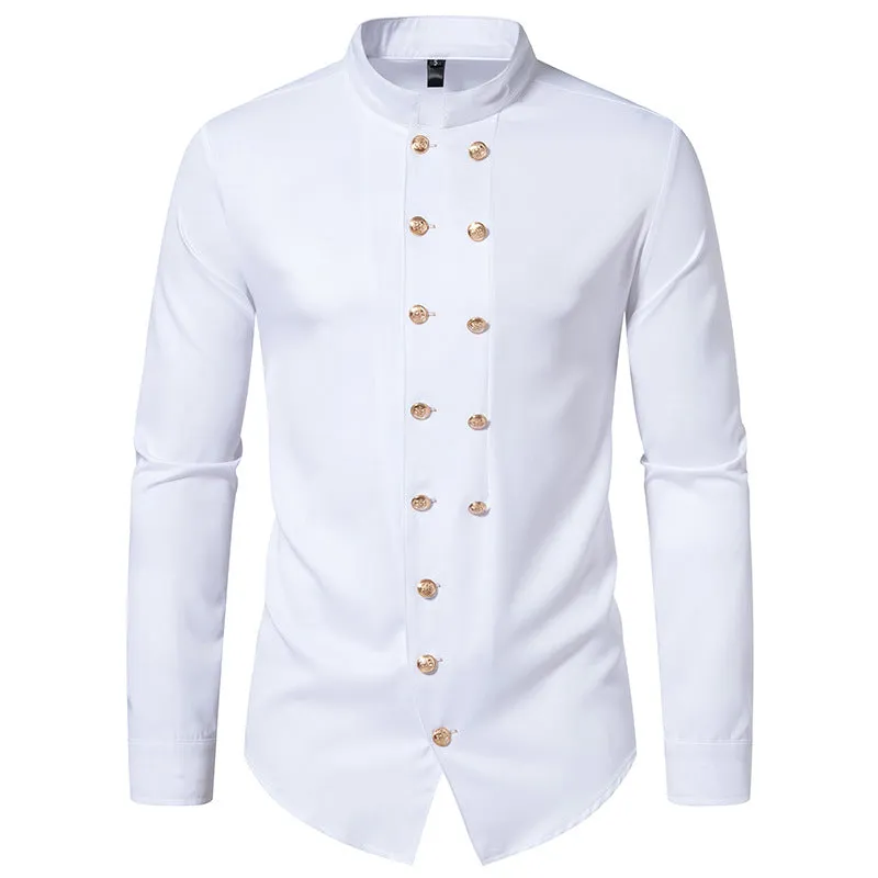 Men Turtleneck Double Buttons Long Sleeves Shirt