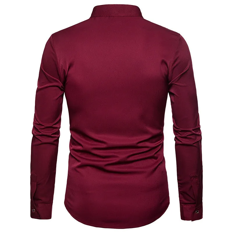 Men Turtleneck Embroidery Long Sleeves Shirt