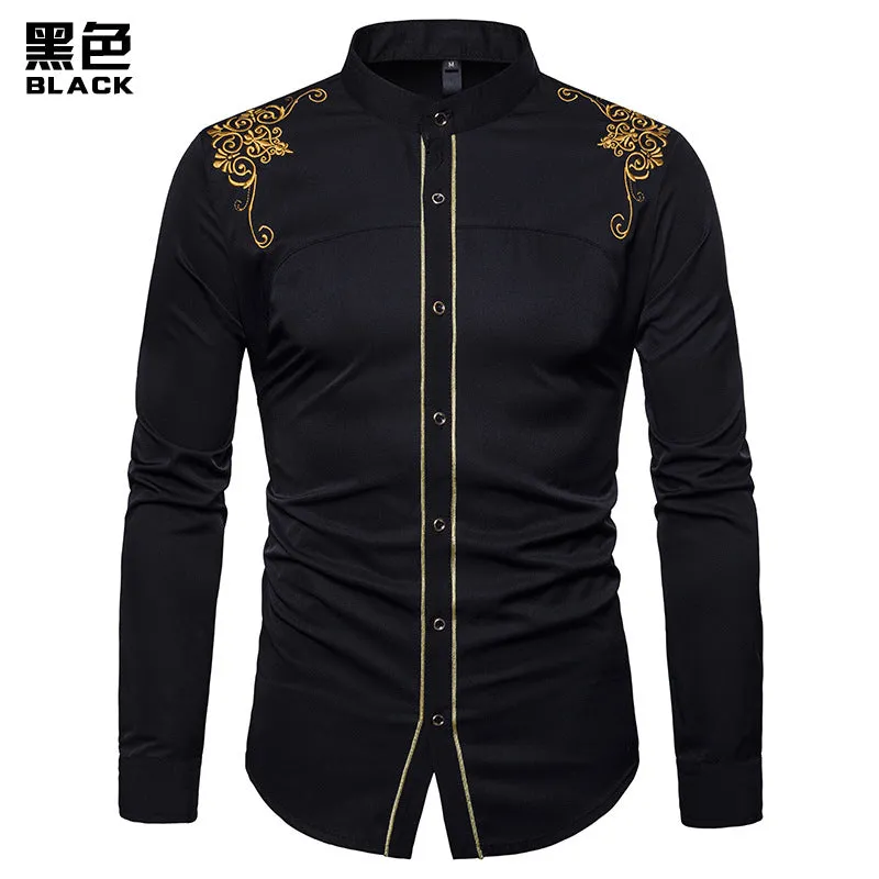 Men Turtleneck Embroidery Long Sleeves Shirt