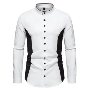 Men Turtleneck Patchwork Bicolor Long Sleeves Shirt