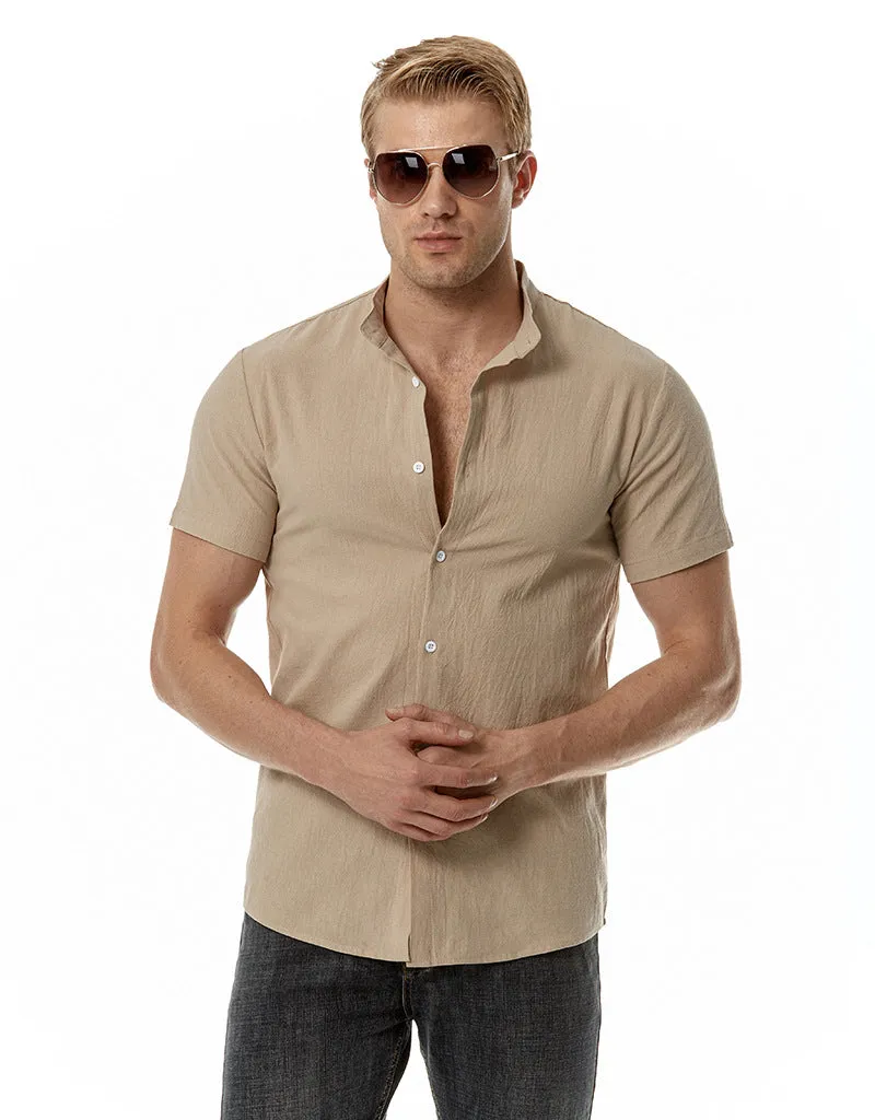 Men Turtleneck Short Sleeves Sandbeach Shirt