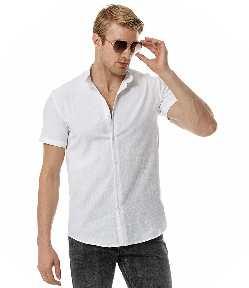 Men Turtleneck Short Sleeves Sandbeach Shirt