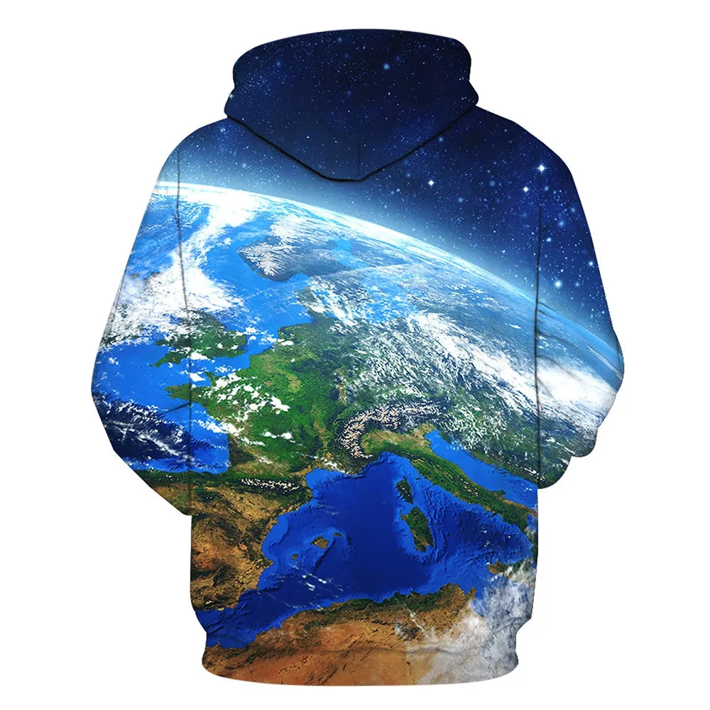 Men's 3D Galaxy Earth Print Pullover Hoodie