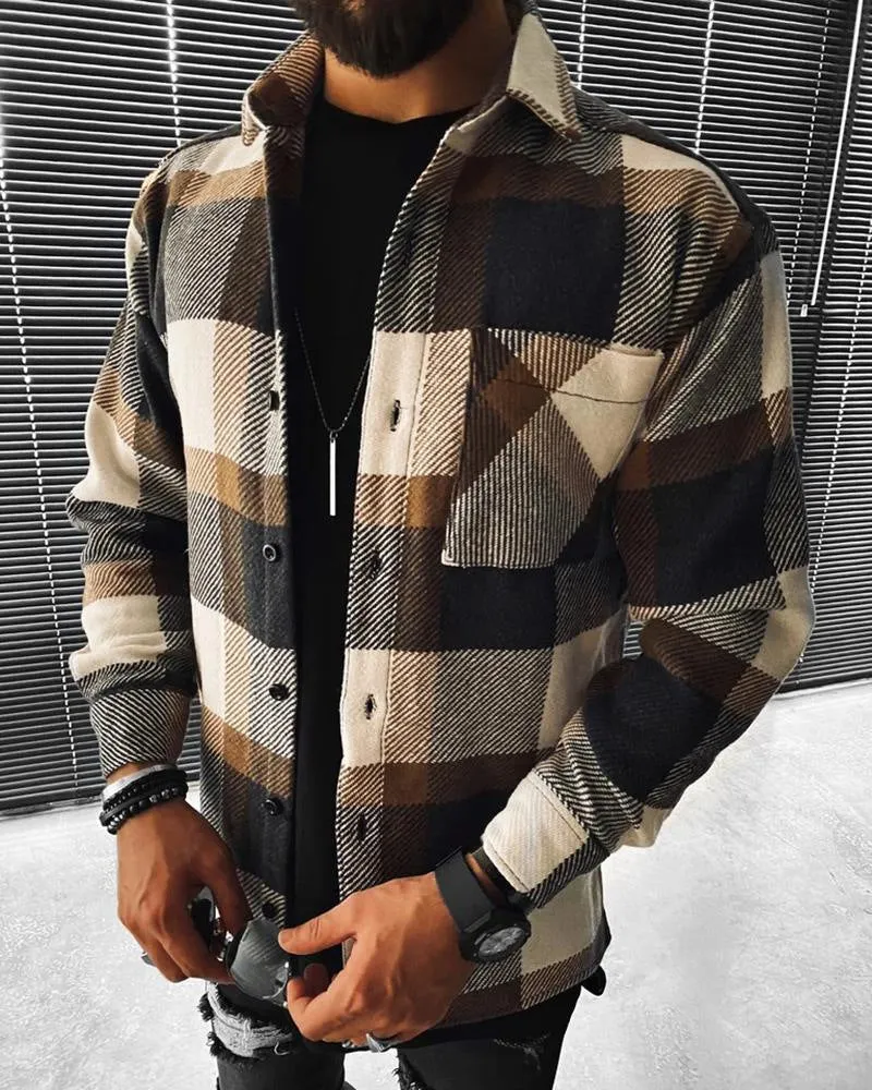 Men's Loose Jacket Coat  Printed Button Cardigan