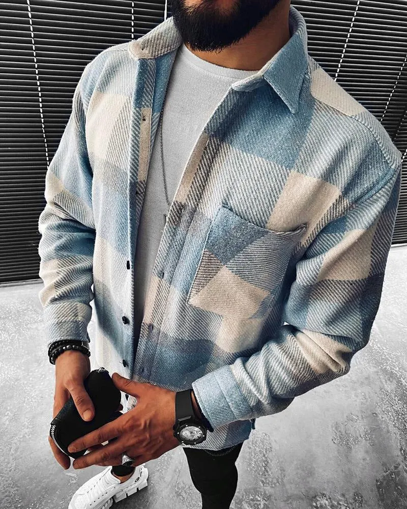 Men's Loose Jacket Coat  Printed Button Cardigan