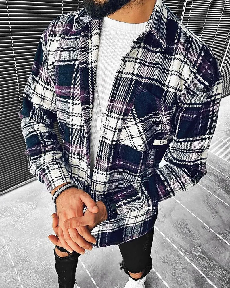 Men's Loose Jacket Coat  Printed Button Cardigan