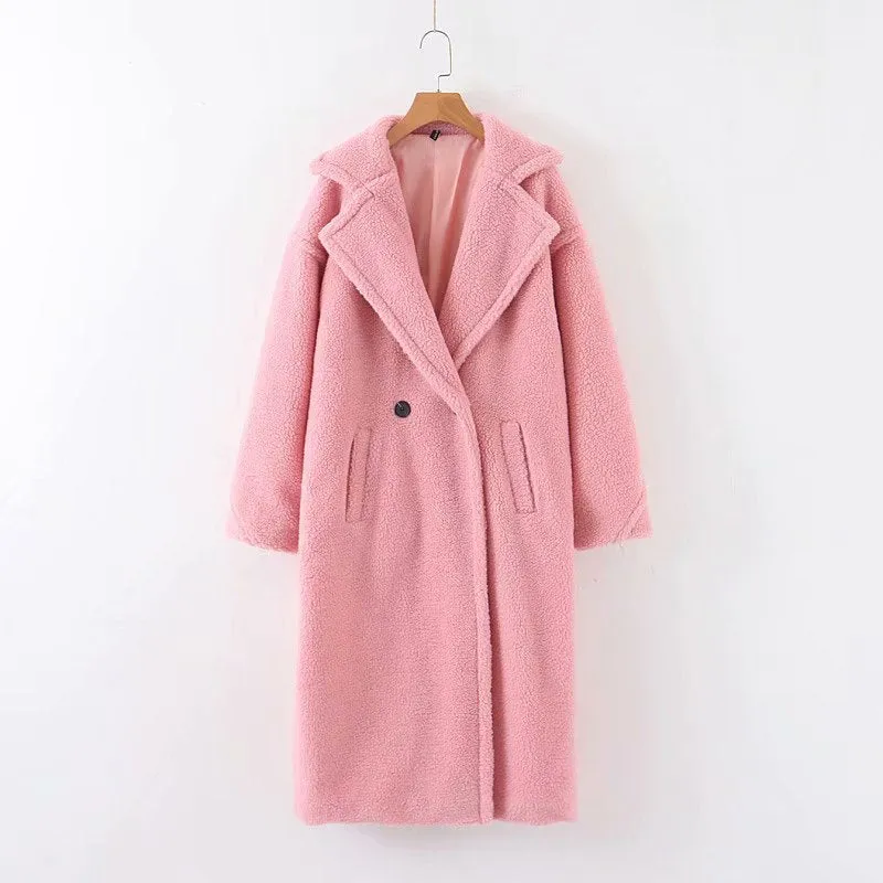 Mid-length lamb fur coat trench coat teddy