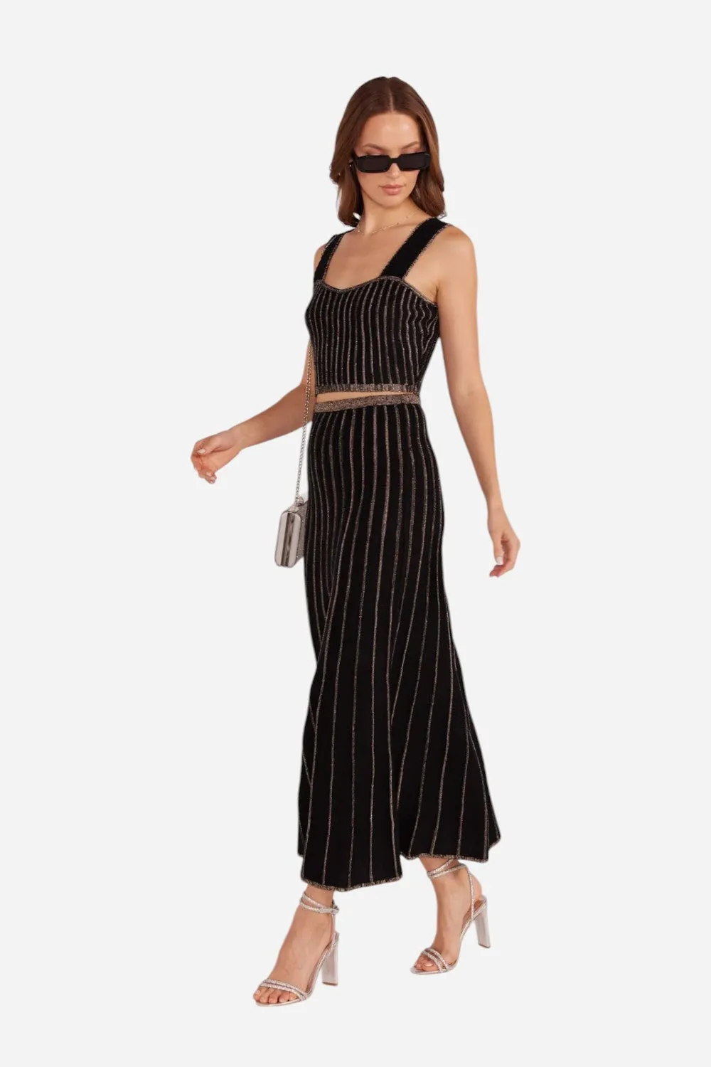 MINKPINK Celia Lurex Stripe Midi Skirt