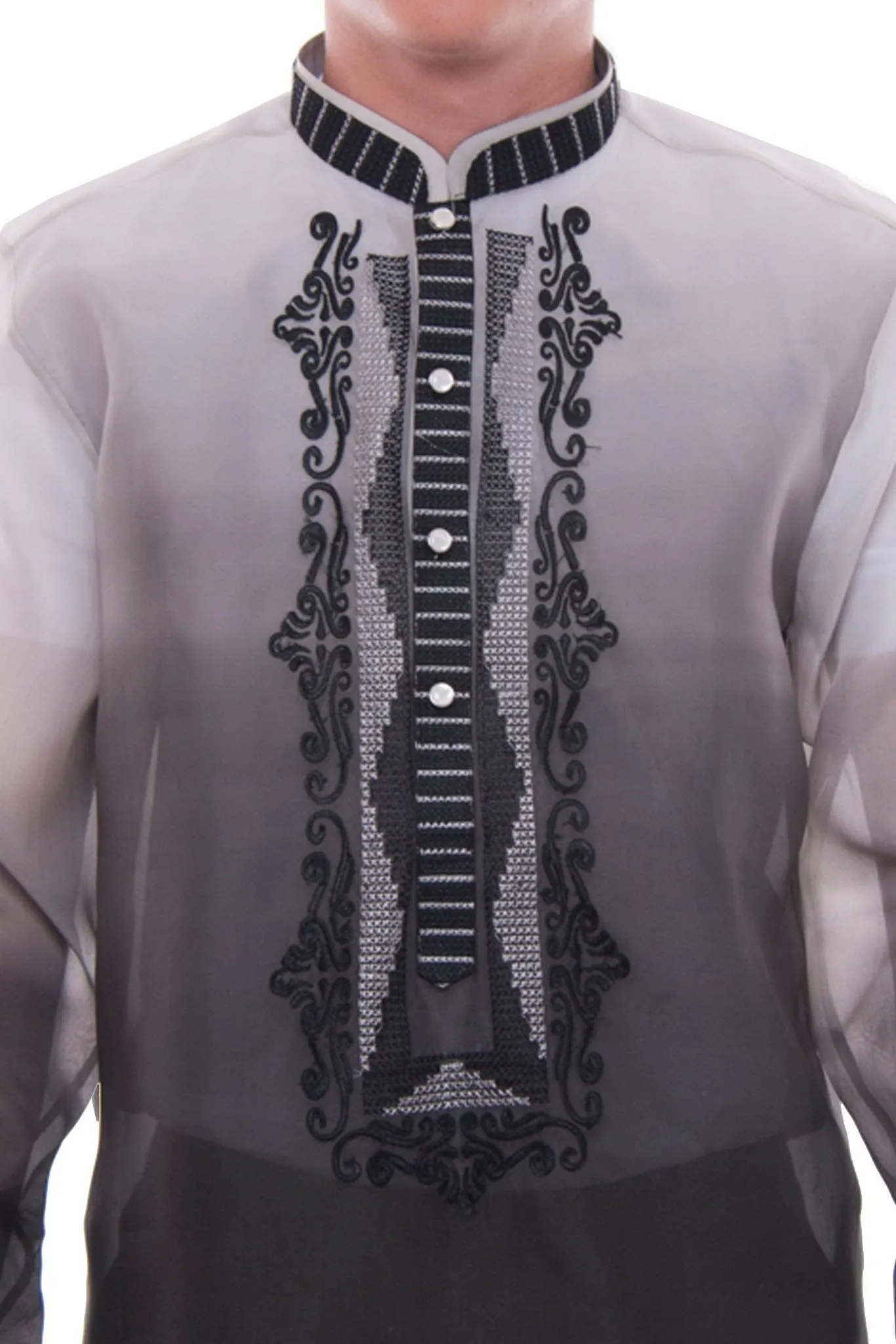 MJ29 - Jusi Barong Tagalog Monochromatic Black Double-Collar