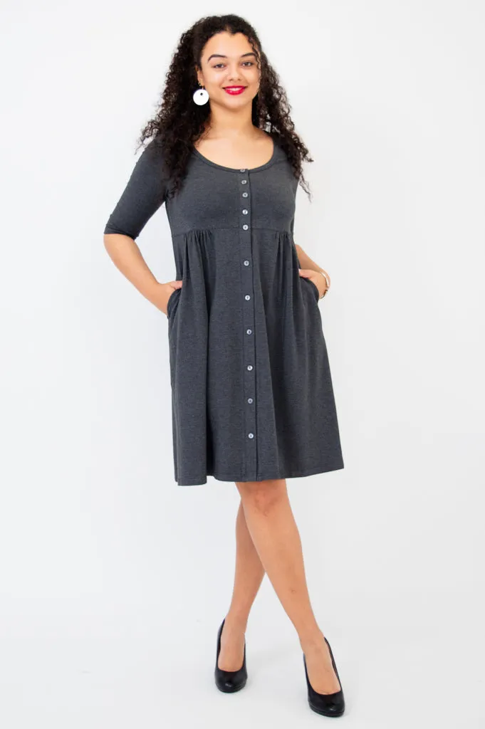 Nelly 3/4 Sleeve Dress, Graphite, Bamboo