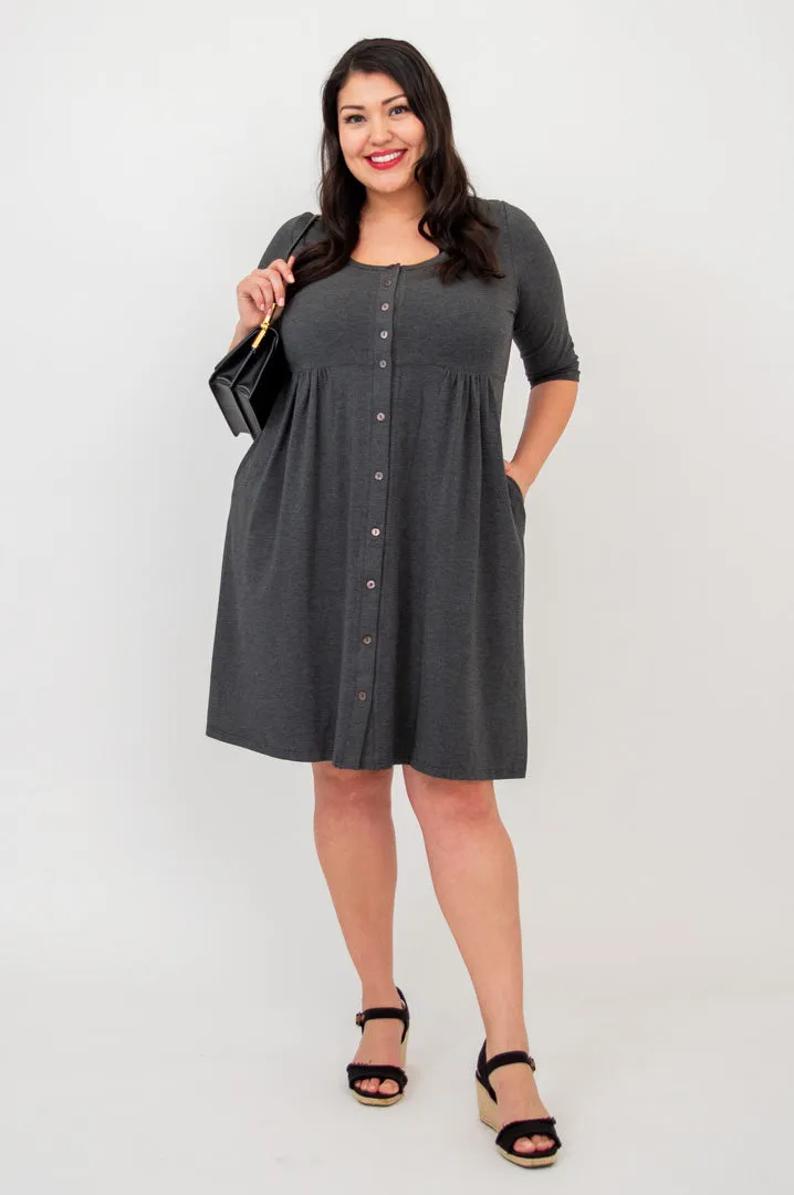 Nelly 3/4 Sleeve Dress, Graphite, Bamboo