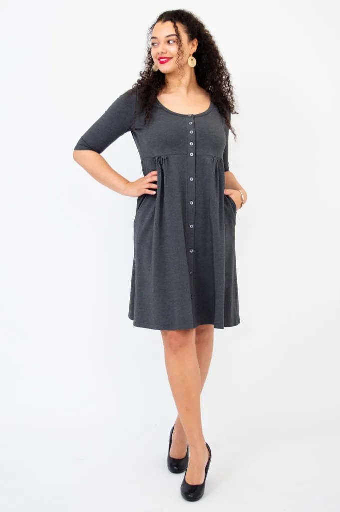 Nelly 3/4 Sleeve Dress, Graphite, Bamboo