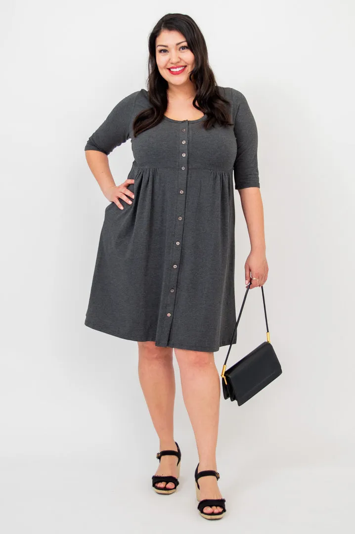 Nelly 3/4 Sleeve Dress, Graphite, Bamboo