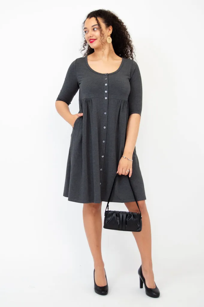 Nelly 3/4 Sleeve Dress, Graphite, Bamboo