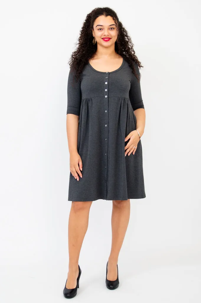 Nelly 3/4 Sleeve Dress, Graphite, Bamboo