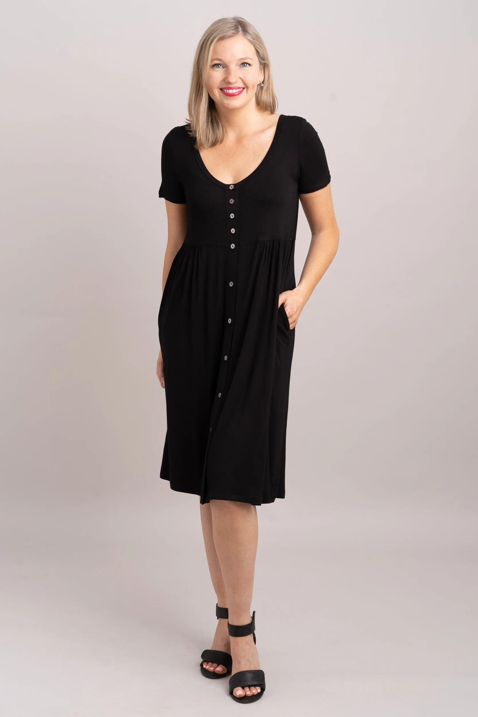 Nelly Short Sleeve Dress, Black, Bamboo