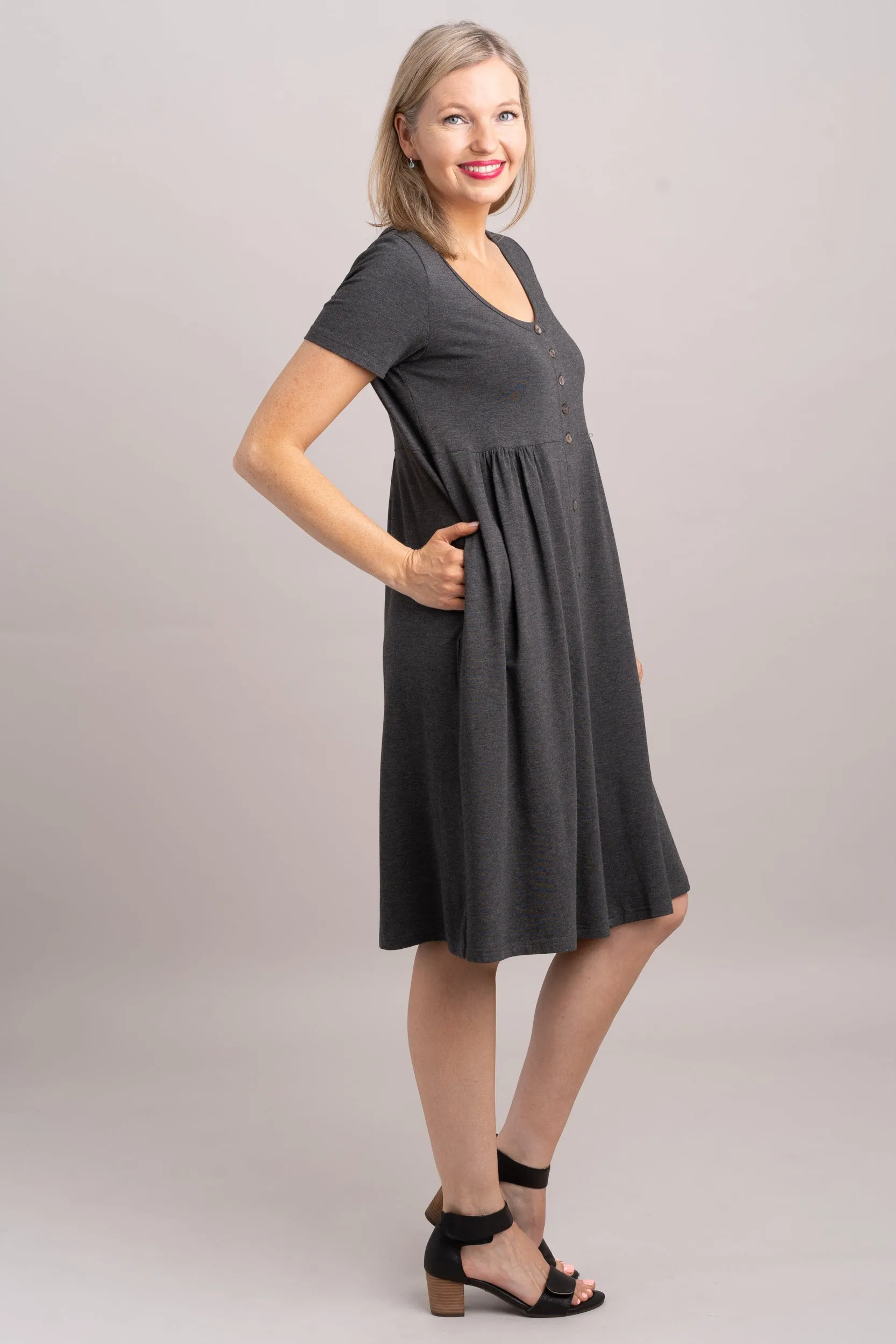 Nelly Short Sleeve Dress, Graphite, Bamboo