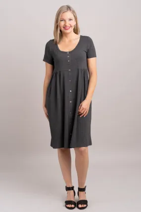 Nelly Short Sleeve Dress, Graphite, Bamboo