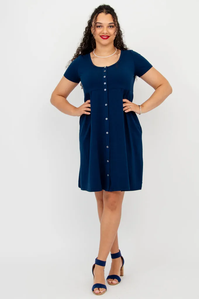 Nelly Short Sleeve Dress, Indigo, Bamboo