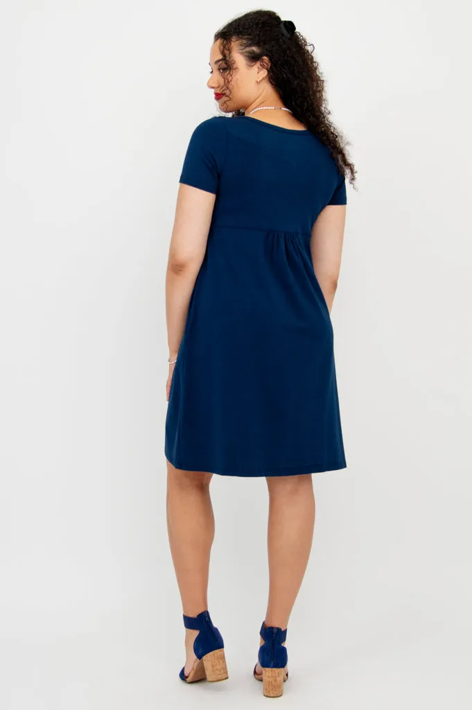 Nelly Short Sleeve Dress, Indigo, Bamboo