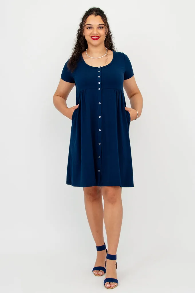 Nelly Short Sleeve Dress, Indigo, Bamboo