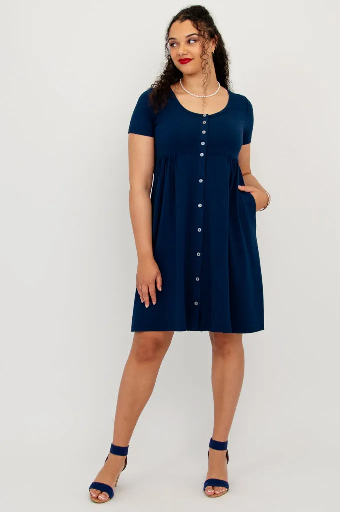 Nelly Short Sleeve Dress, Indigo, Bamboo