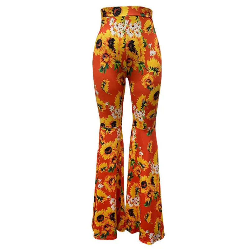 New Printed High-waist Flared Pants Holiday Style Leggings