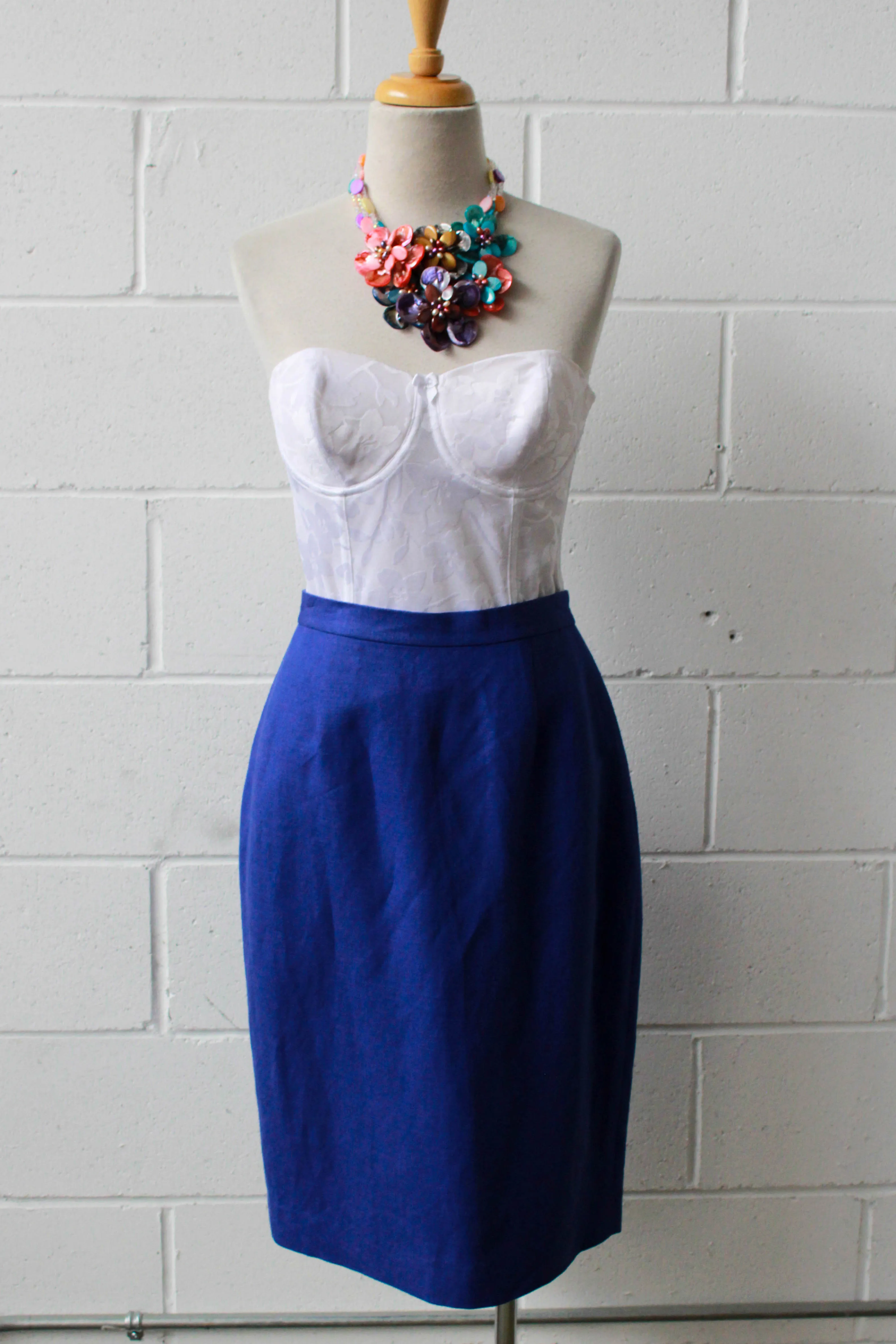 Ocean Blue Pencil Skirt, Waist 28"