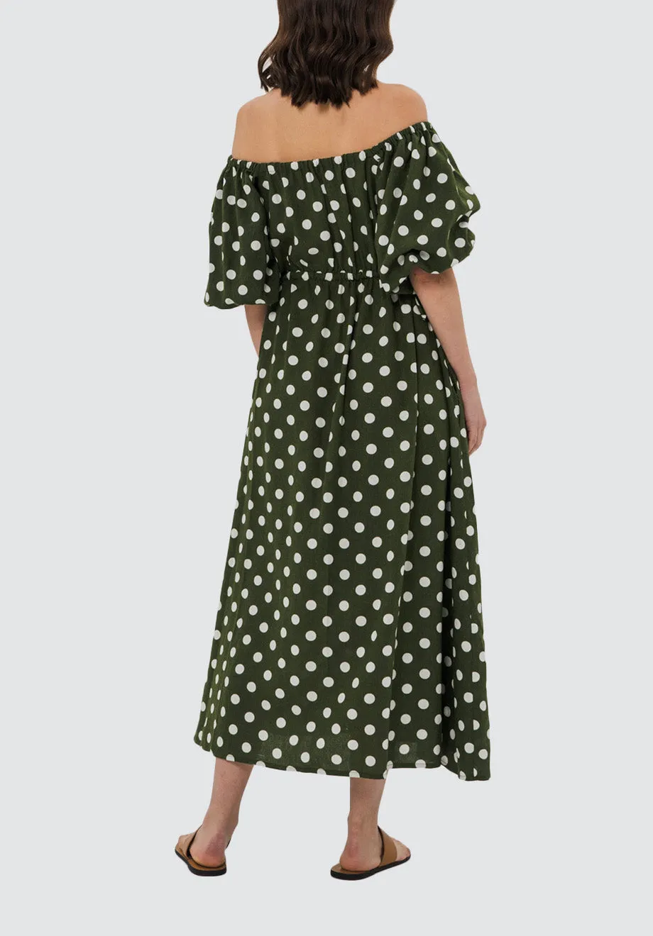 Ophelle Midi Dress | Khaki Polka Dot