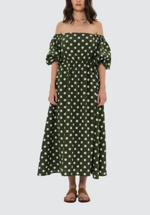 Ophelle Midi Dress | Khaki Polka Dot