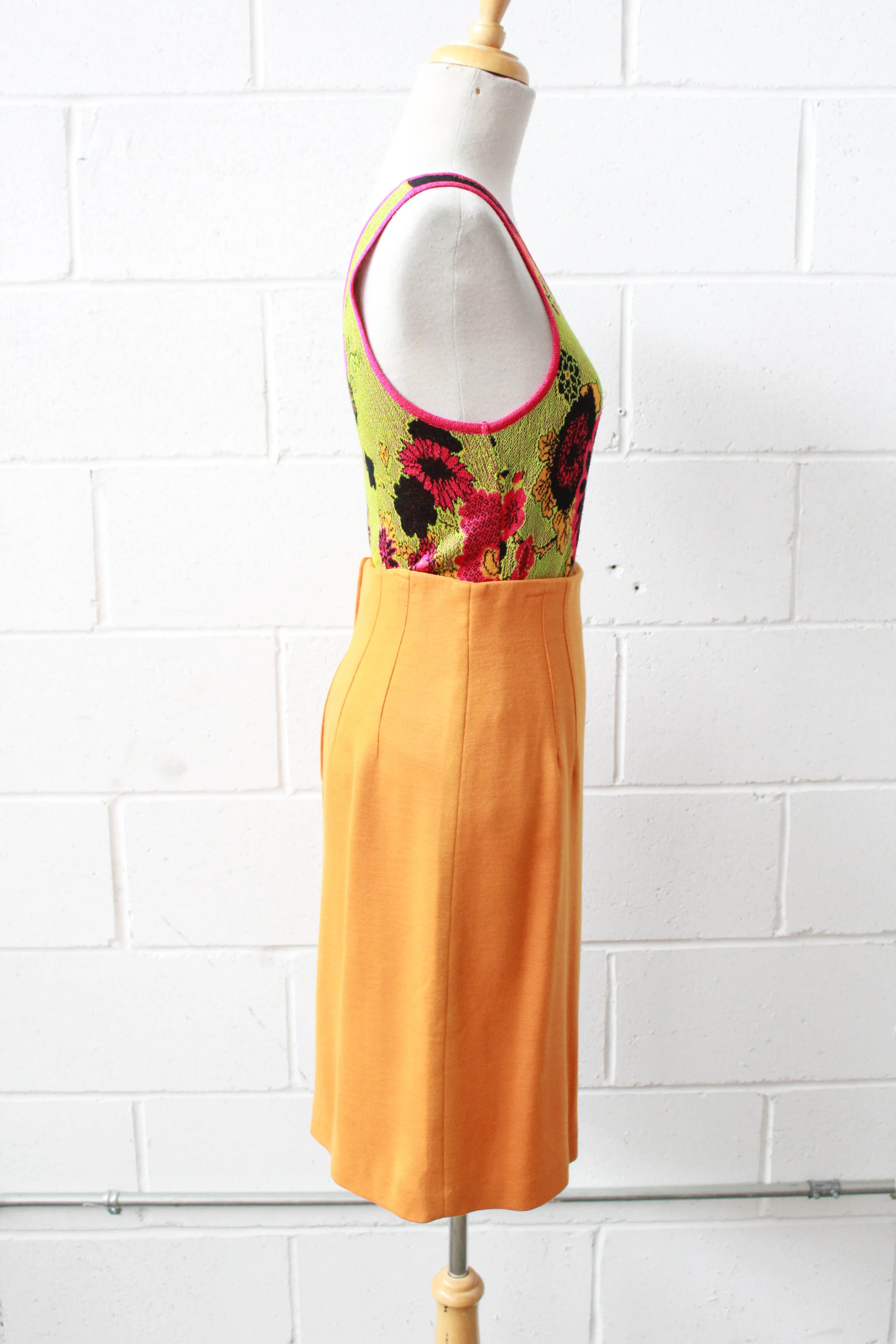 Orange/Mustard Yellow Wool Pencil Skirt, Waist 27"